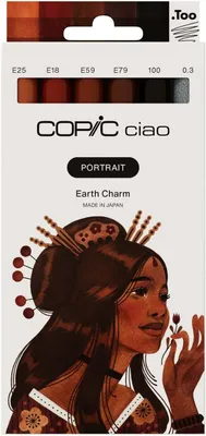 Productafbeelding van Copic Ciao PORTRAIT Set earth charm - 5 tinten bruin incl - 1 multiliner 0,3 mm in zwart