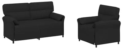 Image de Ensemble de canapés vidaXL, 2 pièces, couleur noire, revêtement en tissu