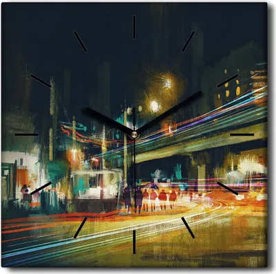 Produktbild von Coloray Uhr auf Leinwand 30x30 cm Wand Uhr Dekoration Wohnzimmer Segeltuch schwarze Hände -Stadt Street Night.