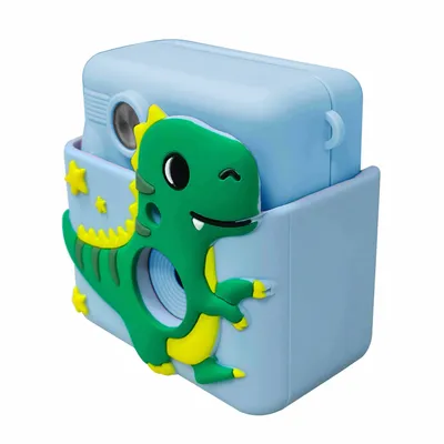Productafbeelding van Denver KPC-1363BU kindercamera met instant printfunctie, 20 MP, selfiecamera, spelletjes en een grappige dinosaurus-siliconen hoes