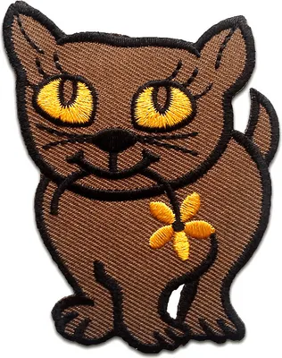 Produktbild von Katze Mit Blume - Aufnäher, Bügelbild, Aufbügler, Applikationen, Patches, Flicken, Zum Aufbügeln, Größe: 7,5 x 5,9 cm