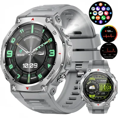 Produktbild von Smartwatch mit Telefonfunktion,1,43" AMOLED Touchscreen Uhren 5ATM Fitness Tracker Pulsmesser Schlafmonitor 100+Sportmodi LED Taschenlampe UV-Licht