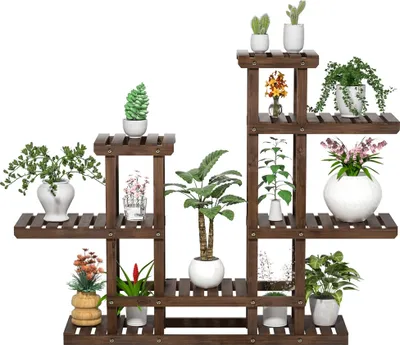 Produktbild von Yaheetech Pflanzenregal Holz, Blumenregal 6 Ebenen, Blumentreppe Garten, Pflanzentreppe Outdoor, Blumenständer mehrstöckig Holzregal 120,5x25x96,5 cm