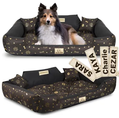 Produktbild von Hundebett KINGDOG 115x95 cm personalisiert wasserdicht goldene Knochen