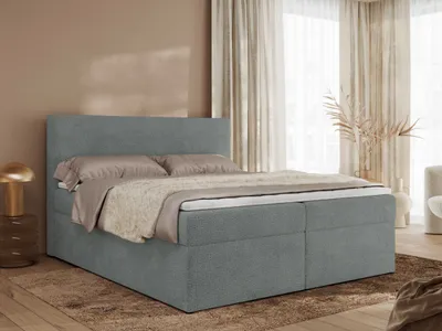 Produktbild von MKS MEBLE Boxspringbett, Polsterbett JAGUAR mit Multipocket-Matratze, struktur dekostoff, zwei Bettkästen und Topper T25 - 160 x 200 cm - H3 - Grau Struktur