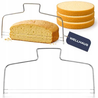 Produktbild von WELLHAUS Kuchenschneider mit Schneidedraht für Torten und Biskuit – höhenverstellbar für gleichmäßige Kuchenböden und Tortenböden