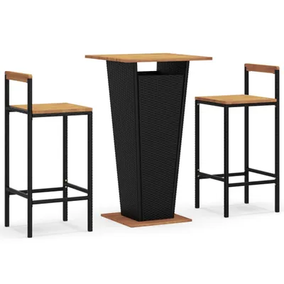 Produktbild von 3-tlg. Gartenbar-Set Schwarz Poly Rattan & Massivholz Akazie