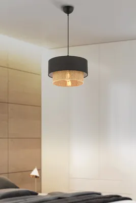 Produktbild von Opviq, Hochwertige Deckenleuchte, Metallkörper, Baumwollschirm (30 x 30 cm, Höhe: 20 cm), Gesamt-Höhe: 65 cm, E27 Fassung, Beige und Schwarz, Skandinavisches Design, .