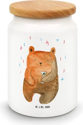 Produktbild von Mr. & Mrs. Panda Lebensmittelbehälter Bär Party - Weiß - Geschenk, Lustig, Keksdose, Geburtstagsgeschenk, Kaffeedose, Mitbringsel, behälter, keramikdose, Dose, gebäckdose