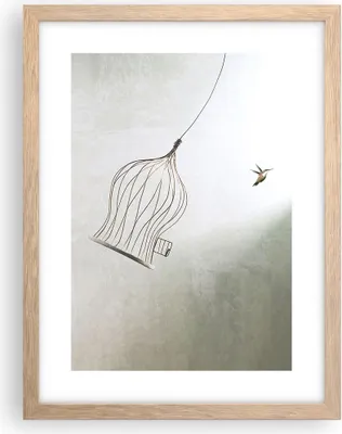 Produktbild von Gerahmtes Poster - Rahmen in heller Eiche - Flug Vogel Käfig - 30x40 cm - Wand Bild - Wanddeko - Wandbilder - Kunstposter - Wandposter - Bilderrahmen - Bilder - Kunstdruck - P2NPA30x40-5085