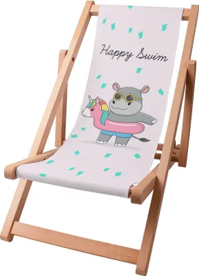 Image de Dreamroots Chaise longue enfant pliable bois, jusqu'à 130 kg, Chaise longue pliable avec dossier inclinable en 3 positions, Happy Swim Girl