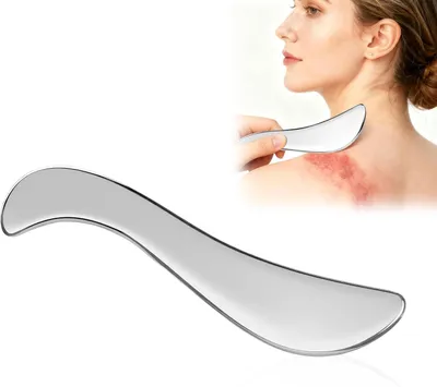 Produktbild von Gua Sha Massage Scraper, Edelstahl, mit Aufbewahrungstasche, für Ganzkörpermassage, gegen Cellulite