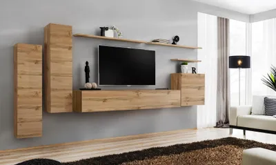 Produktbild von Braun Wohnwand Wohnzimmer Möbel Modern Wandregale Designer Stil Neu TV-Ständer