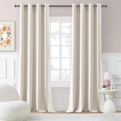 Obrázek produktu pro Moderní poloprůsvitné závěsy, 2 ks, 140 x 245 cm, světle béžové, tepelně izolační, do interiéru