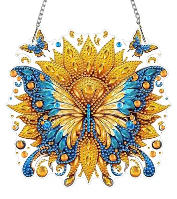 Immagine prodotto di Ciondolo "Diamond Painting" a forma di farfalla e girasole, con catena, kit per decorazioni per finestre