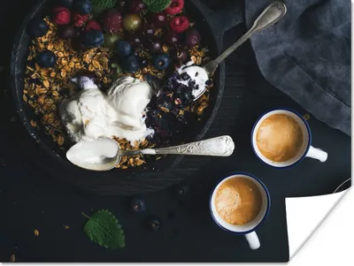 Produktbild von MuchoWow® Poster Kaffee - Obst - Haferflocken 80x60 cm - Kunst für zu Hause