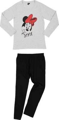 Produktbild von Disney Minnie Mouse Schlafanzug für Damen Pyjama Set Langarm Oberteil mit Hose Grau/Schwarz M