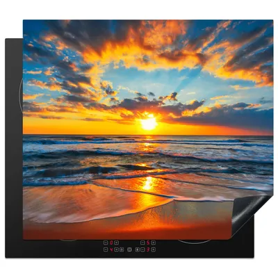 Produktbild von KitchenYeah© Herdabdeckplatte Sonne - Strand - Meer - Sonnenuntergang , 60x52cm, Küche Deko, Glaskeramikkochfeld Herdabdeckung, Abdeckplatte fùr Kochfeld