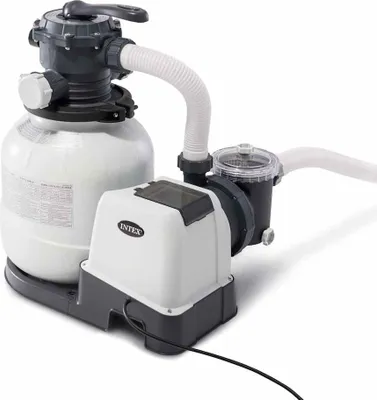 A sand filter pump system for a swimming pool, shown on a white background.
