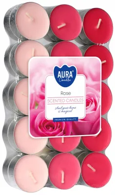 Produktbild von Aura Duft-Teelichter Rosa 30 Stück Rosen-Duft 4h