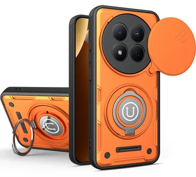 Produktbild von Magnetische Handyhülle für Xiaomi Poco X7 / Redmi Note 14 Pro 5G/4G mit Kameraschutz Schieber, Ringhalter und Ständer, Stoßfeste Hülle Orange