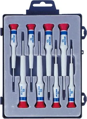 Productafbeelding van Set precisieschroevendraaiers met platte kop en kruiskop, 8 stuks.