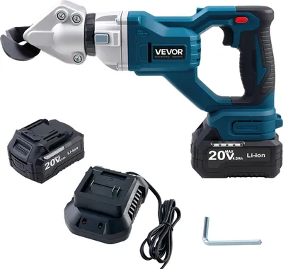 Zdjęcie produktu dla Akumulatorowe nożyce do blachy VEVOR, nożyce do blachy z głowicą obrotową 360°, podwójne ostrza, 220 VAC 20 VDC, tną stal ocynkowaną 1,22 mm, stal nierdzewną 1 mm, aluminium, plastik, karton, 25000 obr