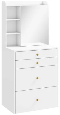 Immagine prodotto di Comò da trucco con specchio e sgabello, armadio e cassetti | Colore: Bianco | Dimensioni: 60x40x132,5 cm