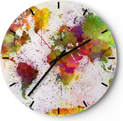 Produktbild von Wanduhr - Rund - Glasuhr - Karte Welt modern - 30x30cm - Schleichendes Uhrwerk - Lautlos - zum Aufhängen bereit - Dekoration Modern - Wanddekoration aus Glas - C3AR30x30-3701