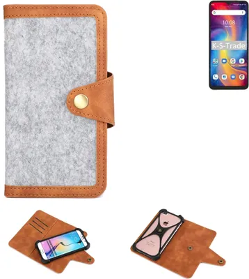 Produktbild von K-S-Trade Handyhülle kompatibel mit UMIDIGI A13 Pro Schutzhülle Filz-Hülle Kunst-Leder hellgrau braun (1x)