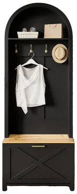 Image de Penderie, rangement intégré pour chaussures, plusieurs crochets, noir - bois - MDF