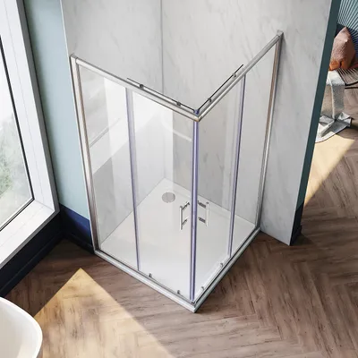 Produktbild von SONNI Eckdusche BxTxH: 120x120x185 cm Eckeinstieg Doppel Schiebetüren Dusche Einscheiben-Sicherheitsglas Schnellfreigabefunktion Spritzwasserschutz