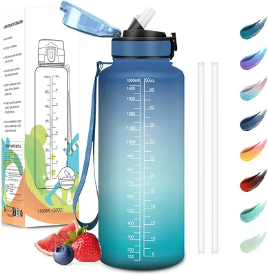 Produktbild von Sportflasche mit Trinkhalm, 1500 ml, BPA-frei, für Büro und Sport
