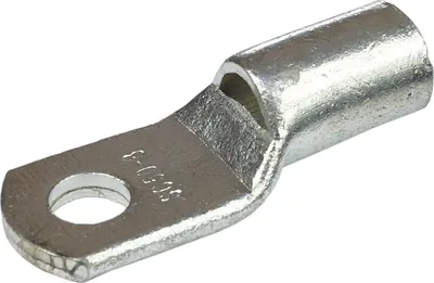 A single silver metal ring terminal on a white background.