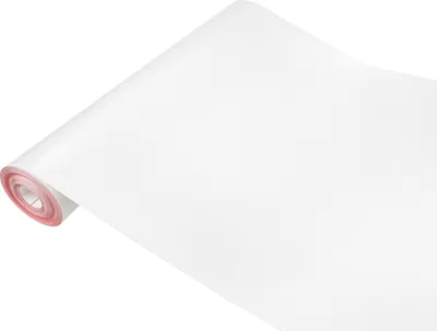 A roll of white matte contact paper, partially unrolled, against a white background. The inner core of the roll is visible and appears to be pink.