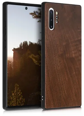 Produktbild von kwmobile Handyhülle für Samsung Galaxy Note 10 Plus Hülle Holz - Case mit TPU Bumper - Stoßfestes Hardcase - Schutzhülle Cover in Dunkelbraun