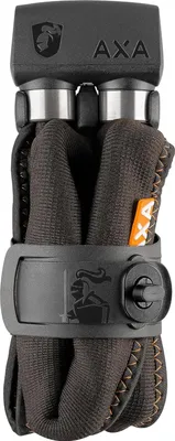 A folded bicycle chain lock is presented against a white background.