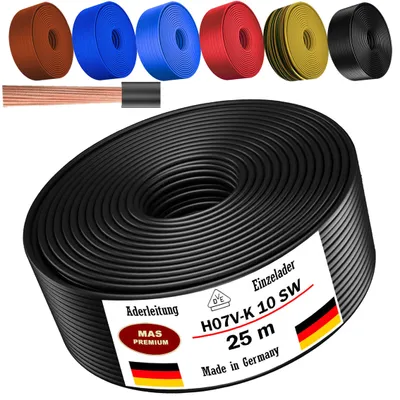 Produktbild von 25m Aderleitung H07 V-K SW 1x10 mm² Schwarz Einzelader flexibel