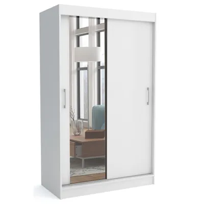Produktbild von Schwebetürenschrank JOHNY in Weiß mit Spiegel, Regalen und Kleiderstangen