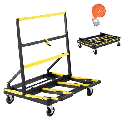 Immagine prodotto di Carrello porta pannelli VEVOR, portata 816 kg, carrello di trasporto con 4 ruote piroettanti e piano di carico estensibile, carrello porta pannelli pieghevole con cinghia di fissaggio per la movimentazione di compensato, cartongesso, vetro