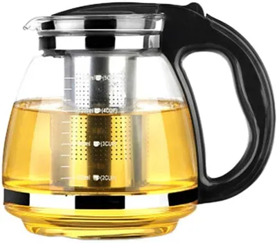Zdjęcie produktu dla Czajnik ze sitkiem - podwójne ścianki - szklany - ze stali nierdzewnej - odporny na wysokie temperatury - pojemność 2000 ml - zaparzacz do herbaty