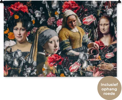 Produktbild von MuchoWow® Wandteppich Wandbehang Malerei - Collage - Alte Meister - Blumen 120x80 cm Tapisserie Dekoration Wandtuch - Wanddekorationen - Wandtücher