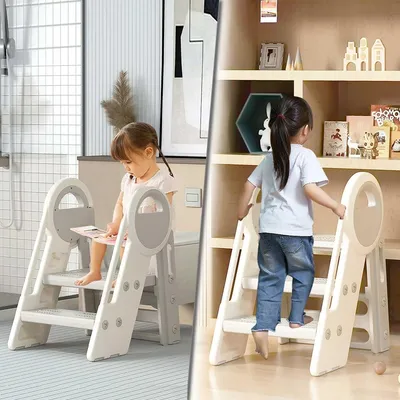 Produktbild von Aufstiegshocker für Kinder, 2 Stufen, 3 Stufen, höhenverstellbar, Aufstiegshocker, faltbar, für Badezimmer, Kinderzimmer, Küche (rosa + weiß)