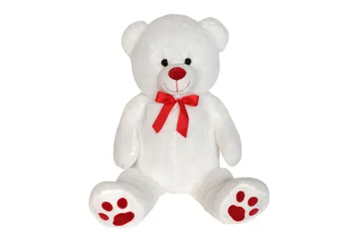 Image de Ours blanc en peluche avec nœud rouge 100 cm