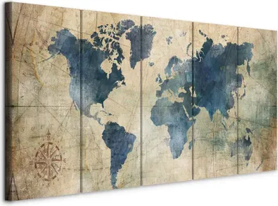 Produktbild von Italienischer Leinwand Leinwandbild - Retro Map (5 Parts) Narrow 200x80 cm Karten k-A-0415-b-m