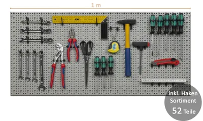Produktbild von Kreher XL Werkzeugwand, Lochwand aus Metall mit Hakensortiment 52tlg, 98x46 cm