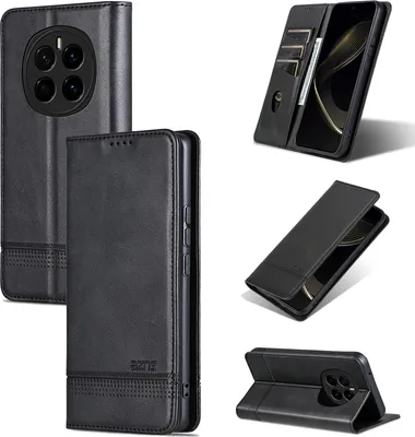 Produktbild von Leder Hülle für Honor Magic7, Klapphüllen Brieftasche Magnetverschluss Ständer Schutzhülle Schwarz