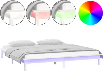 Produktbild von vidaXL Massivholzbett mit LED-Beleuchtung Weiß 200x200 cm