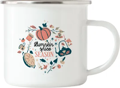 Produktbild von Pumpkin Spice Season Emaille Tasse Laubblätter Kürbis Tee Kürbiskuchen Zimt Pumpkin Spice Pie Teekanne Herbstzeit Gewürz