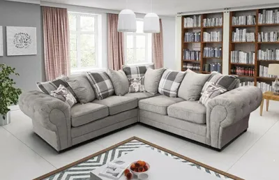 Produktbild von Easy4You Chesterfield Baron Grau Ecksofa 5 Sitzer Sofa Sofas für Wohnzimmer Sofagarnituren Chesterfield mit Streukissen-Kissen Dunkelgrau